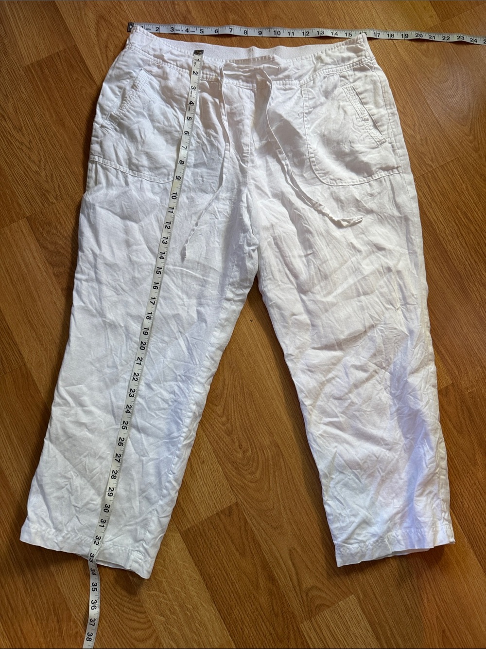 Charter Club White 100% Linen Classic Fit Drawstring Crop Pants SZ 10 lined